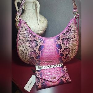 Brahmin Pink Cobra Bekka Shoulder Bag & Veronica Wallet Set NWT